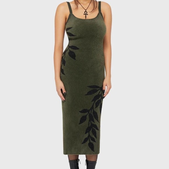 Killstar Dresses & Skirts - Killstar Grim ferns midi green dress size Xs